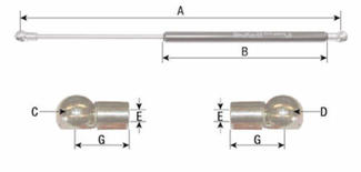 Gasdruckfeder Gasdruckdämpfer Kugelpfanne 450mm/180mm