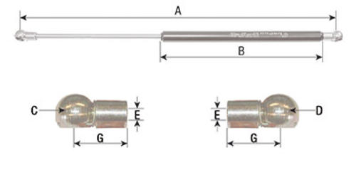 Schlepper-Teile » Shop Gasfeder A=500mm - B=250mm - 130N 65402070,  65412052, AL114803, AL174357, AL77303, AL81578, DQ50436 Kabinen &  Blechteile, Gasfedern & Zubehör, Ausführung - 6 , Schlepperteile,  Traktorteile, Ersatzteile