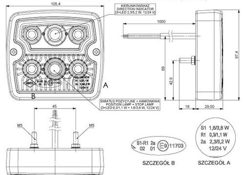 LED Rückleuchte Links 12-24V - Bremslicht Rücklicht Blinker